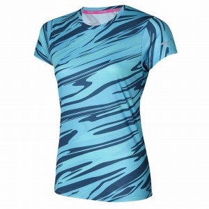 Mizuno Impulse Core Grafisk Tee T Shirts Dame Blå | Danmark M5871GY