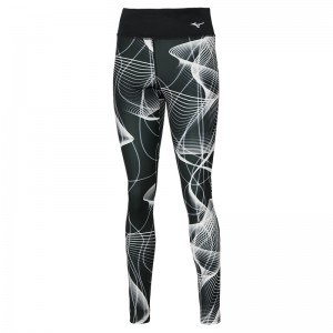 Mizuno Printed Tights Dame Sort Hvide | Danmark M8025MG