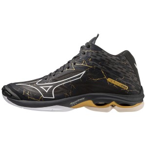 Mizuno Wave Lightning Z7Mid Volleyballsko Dame Sort Guld | Danmark M2378ZH