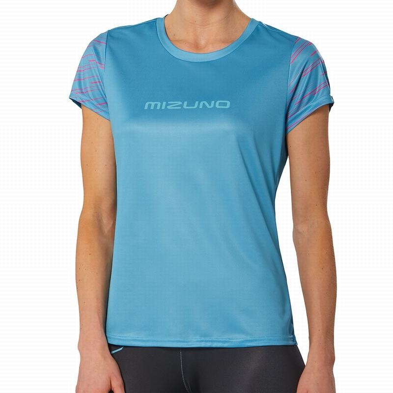 Mizuno Athletics Grafisk Tee T Shirts Dame Blå | Danmark M9736UP