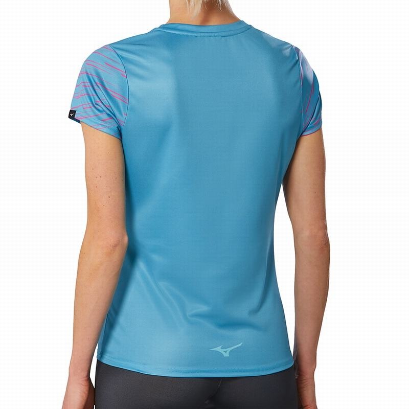 Mizuno Athletics Grafisk Tee T Shirts Dame Blå | Danmark M9736UP