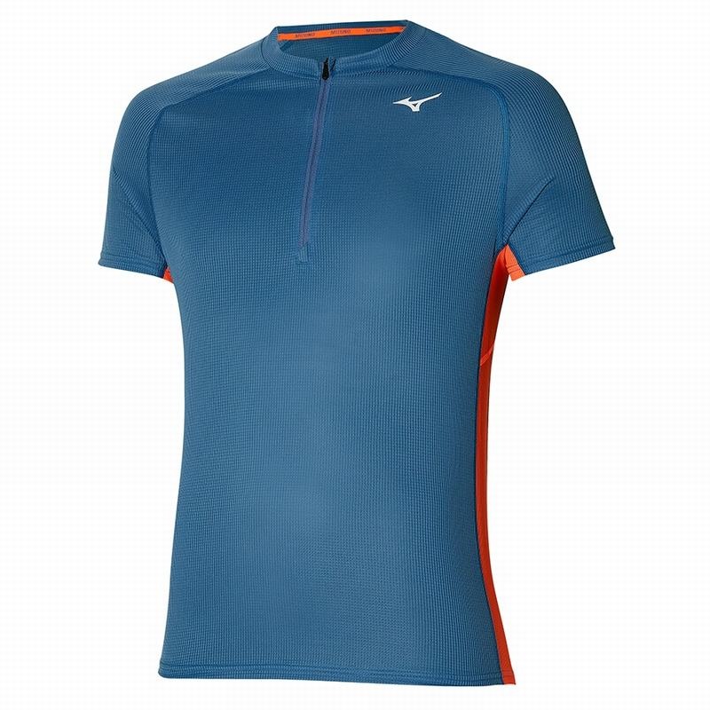 Mizuno Trail Dryaeroflow HZ Tee T Shirts Herre Blå | Danmark M0258MJ