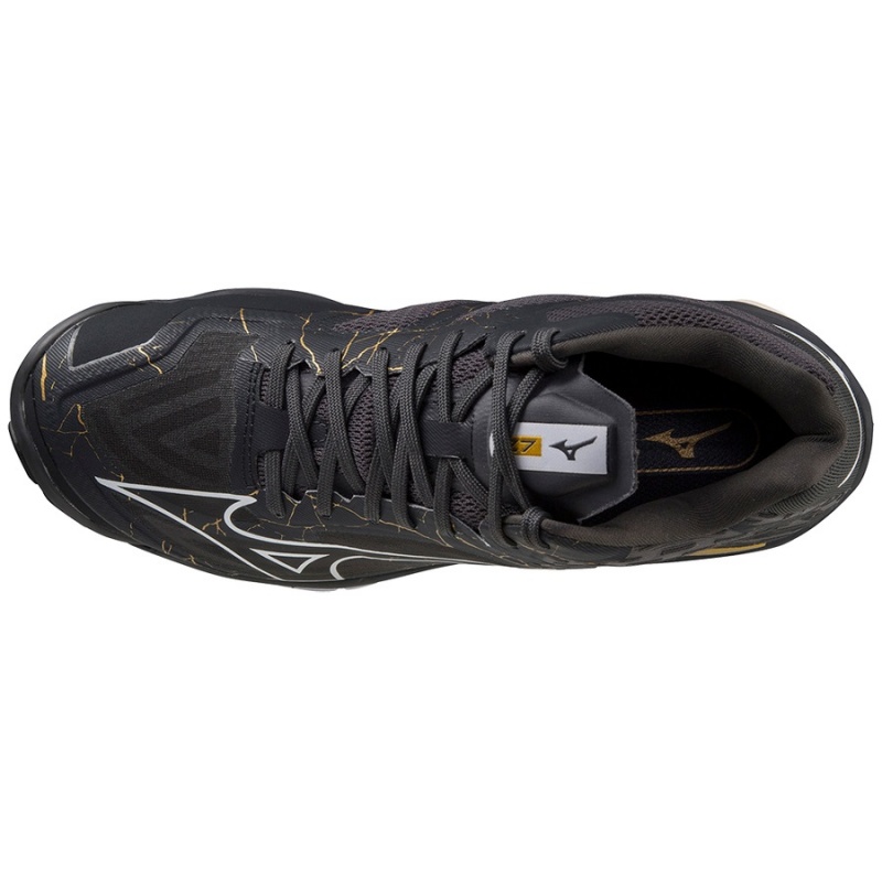 Mizuno Wave Lightning Z7Mid Volleyballsko Dame Sort Guld | Danmark M2378ZH