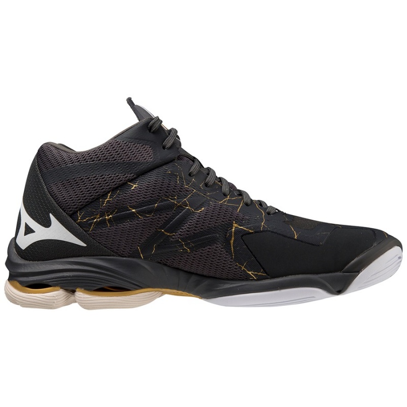 Mizuno Wave Lightning Z7Mid Volleyballsko Dame Sort Guld | Danmark M2378ZH