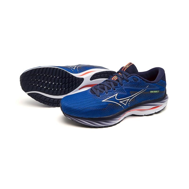 Mizuno Wave Rider 27 Løbesko Herre Blå Hvide | Danmark M5817UZ