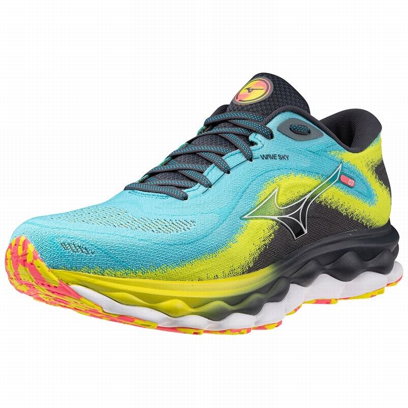 Mizuno Wave Sky 7 Løbesko Herre Blå Hvide | Danmark M0813PE